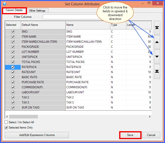 fmcg sale voucher configuration column details